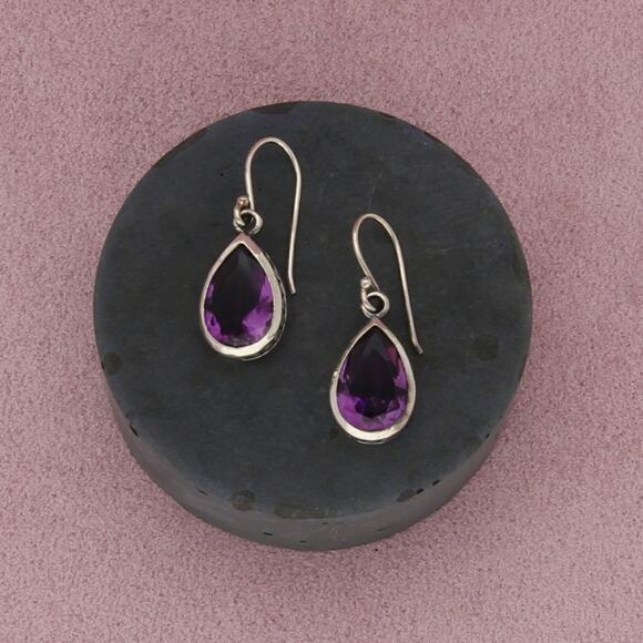sterling silver pear-cut purple amethyst dangle earrings - Picture 1 of 3
